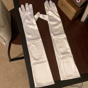 White glossy satin gloves for sale